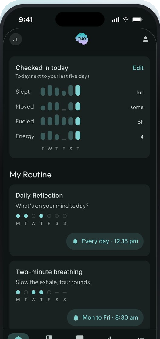 NUE's daily check-in: sleep, movement, fuel and energy